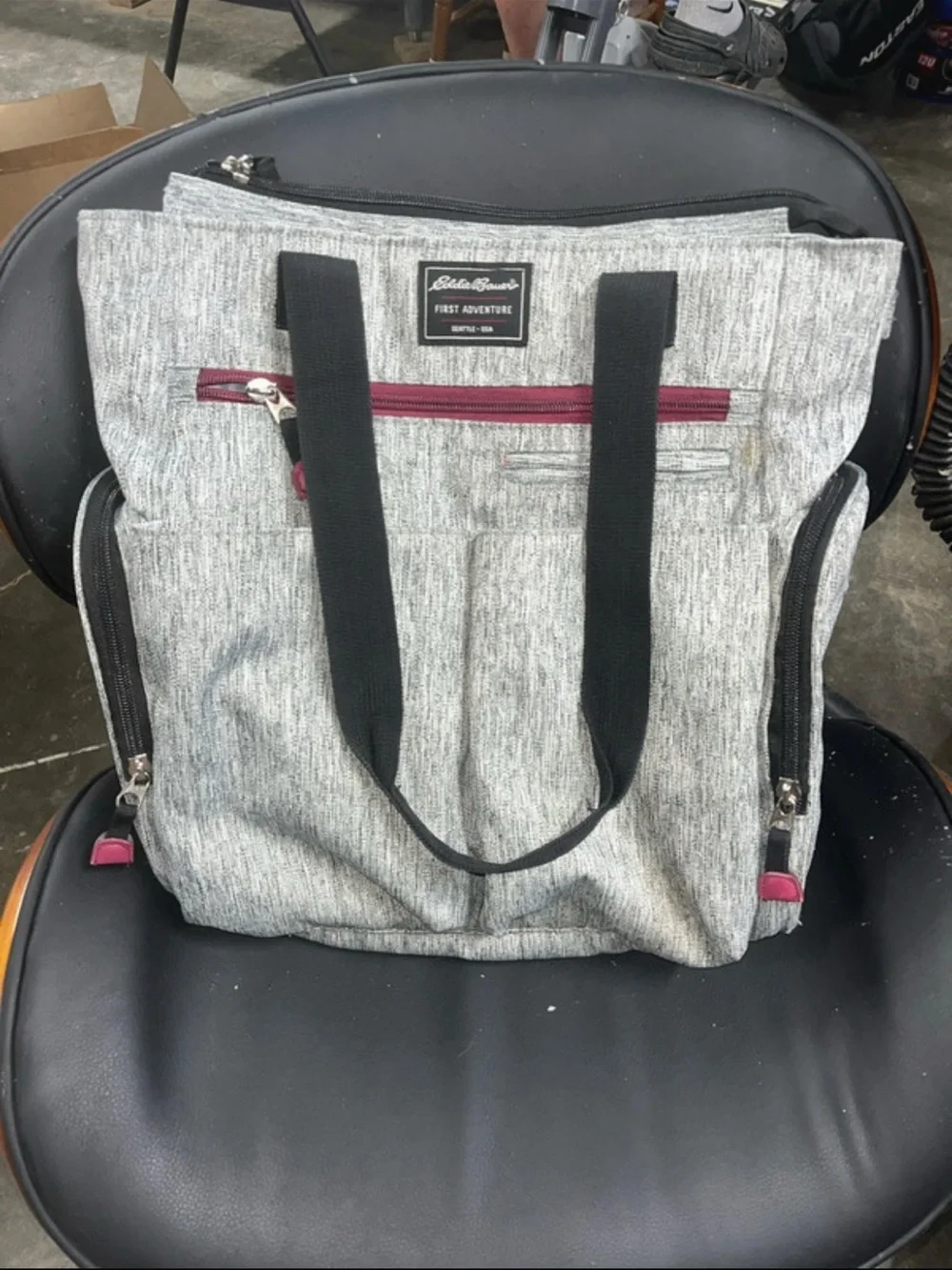Eddie Bauer Gray Backpack Tote with Pink Zipper Accents